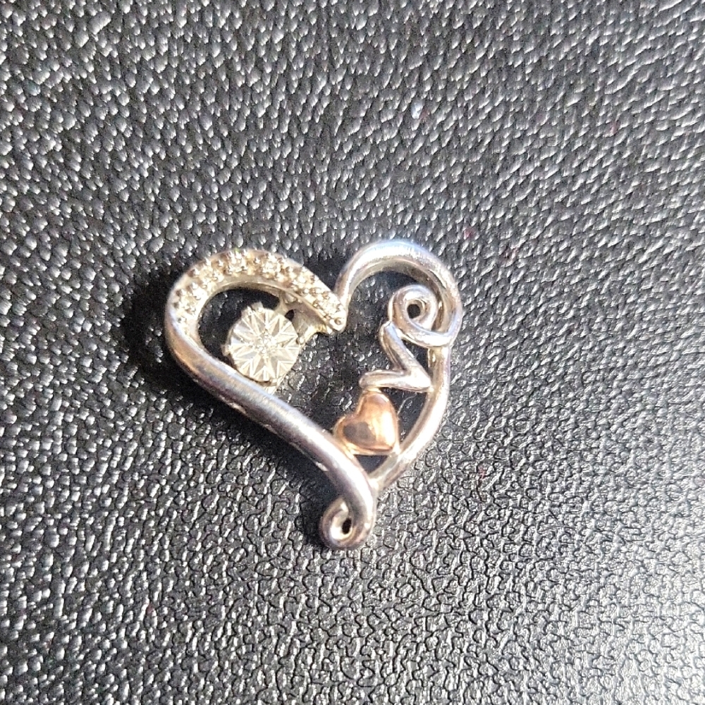 925 Sterling Silver & 10k Gold Diamond Love Heart Necklace Pendant